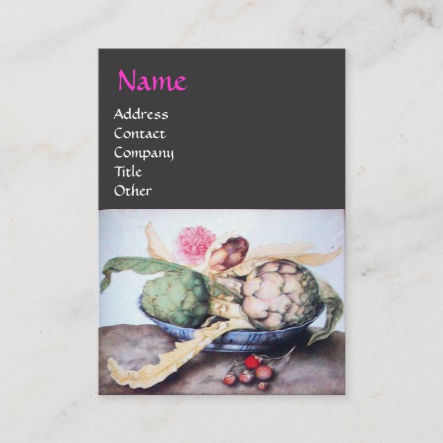 SEASON'S FRUITS 4- ARTICHOKES, ROSE & STRAWBERRIES BUSINESS CARD (Front)