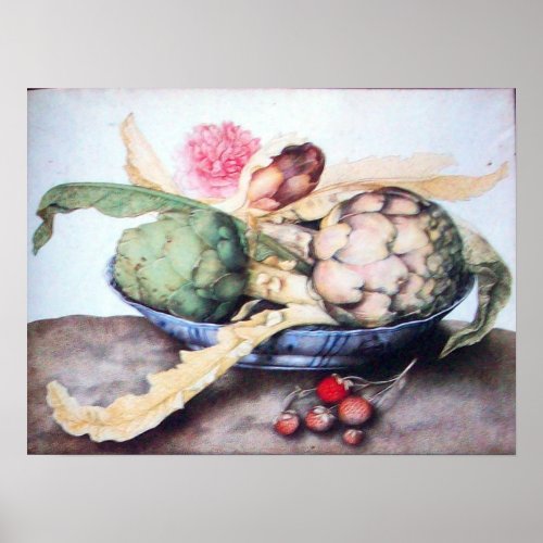 SEASONS FRUITS 4_ ARTICHOKES ROSE  STRAWBERRIES POSTER