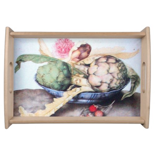 SEASONS FRUITS 4_ ARTICHOKES ROSE  STRAWBERRIES SERVING TRAY