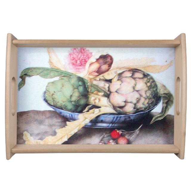 SEASON'S FRUITS 4- ARTICHOKES, ROSE & STRAWBERRIES SERVING TRAY (Front)