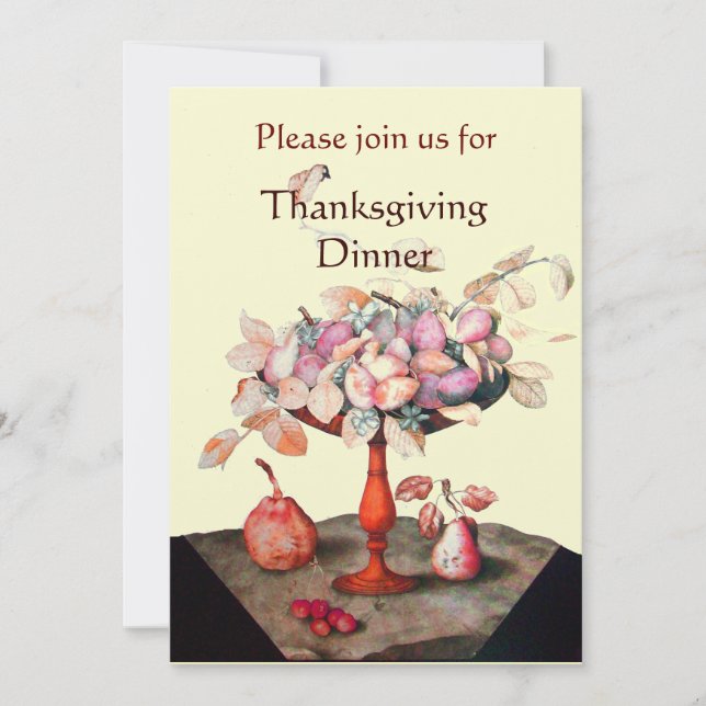 SEASON'S FRUITS 5 Thanksgiving Dinner Party Gold Invitation (Front)