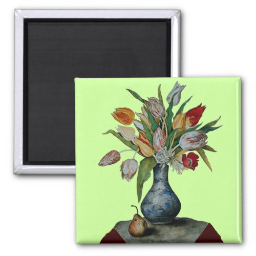 SEASONS FRUITS AND FLOWERS _ TULIPS IN BLUE VASE MAGNET