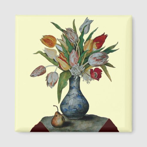 SEASONS FRUITS AND FLOWERS _ TULIPS N BLUE VASE MAGNET