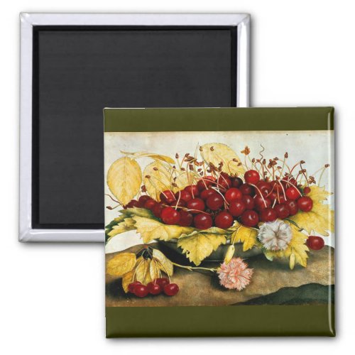 SEASONS FRUITS  CHERRIES AND CARNATIONS MAGNET