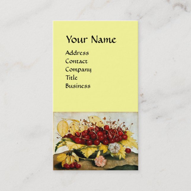 SEASON'S FRUITS /CHERRIES AND CARNATIONS, Monogram Business Card (Front)