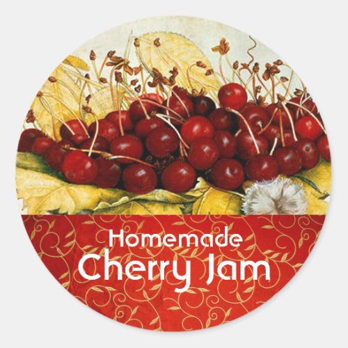 SEASONS FRUITS CHERRIES CHERRY JAM Preserve Jar Classic Round Sticker