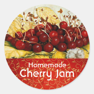 SEASON'S FRUITS CHERRIES ,CHERRY JAM Preserve Jar Classic Round Sticker