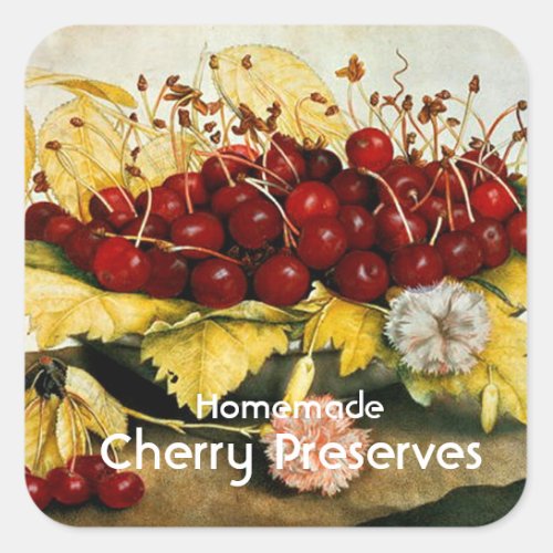 SEASONS FRUITS CHERRIES CHERRY Preserve Jam Jar Square Sticker