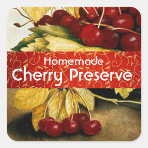 SEASON'S FRUITS CHERRIES ,CHERRY Preserve,Jam Jar Square Sticker