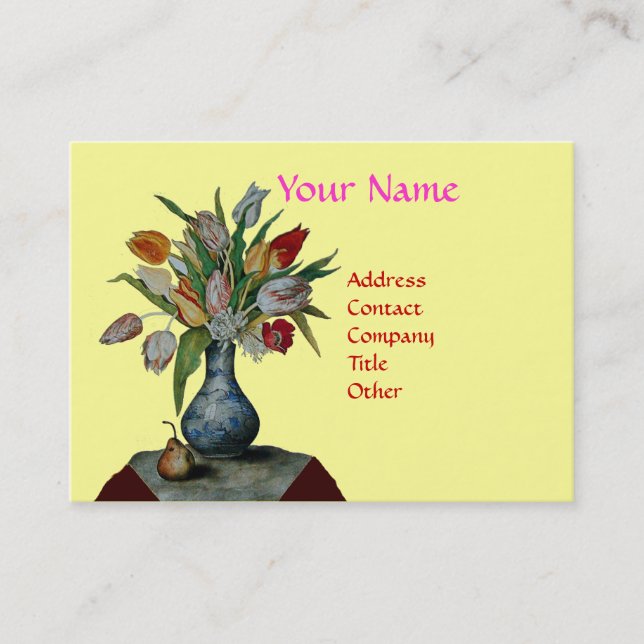 SEASON'S FRUITS - COLORFUL TULIPS  MONOGRAM BUSINESS CARD (Front)