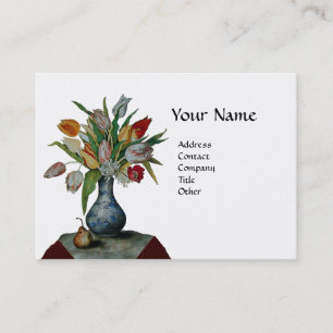 SEASON'S FRUITS - COLORFUL TULIPS MONOGRAM white Business Card