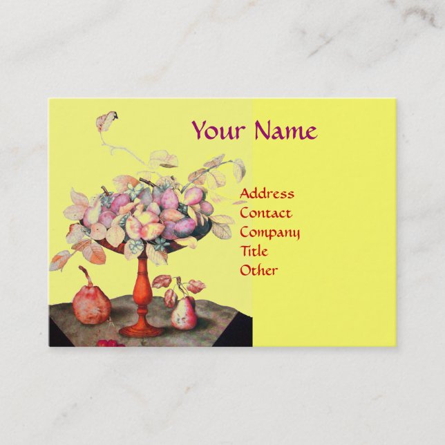SEASON'S FRUITS ,FLOWERS,LEAVES MONOGRAM Yello Business Card (Front)