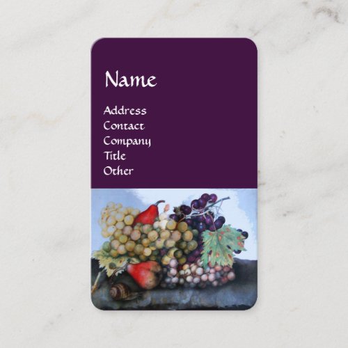 SEASONS FRUITSGRAPES AND PEARS Still Life Purple Business Card
