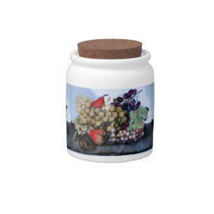 SEASON'S FRUITS ,GRAPES, GRAPE VINES AND PEARS CANDY JAR