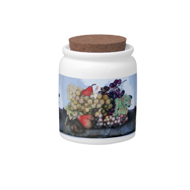 SEASON'S FRUITS ,GRAPES, GRAPE VINES AND PEARS CANDY JAR (Front)