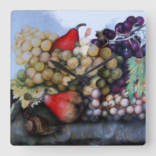 SEASONS FRUITS  GRAPES PEARS AND SNAIL SQUARE WALL CLOCK