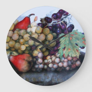 SEASON'S FRUITS ,GRAPES , PEARS, GRAPE VINES LARGE CLOCK