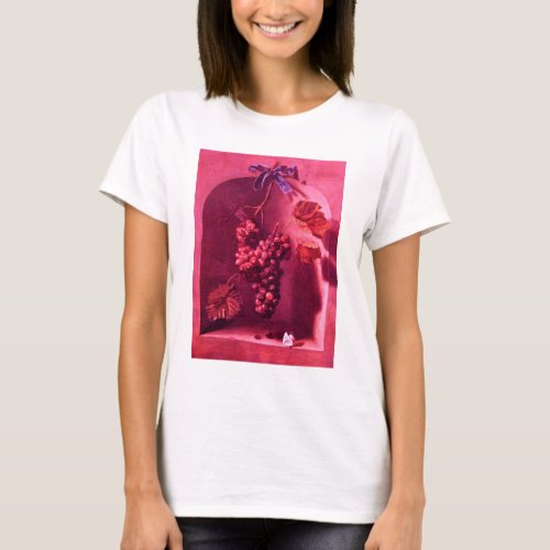 SEASONS FRUITS HANGED GRAPES AND BUTTERFLY Pink T_Shirt