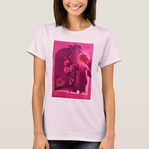 SEASONS FRUITS HANGED GRAPES AND BUTTERFLY Pink T_Shirt