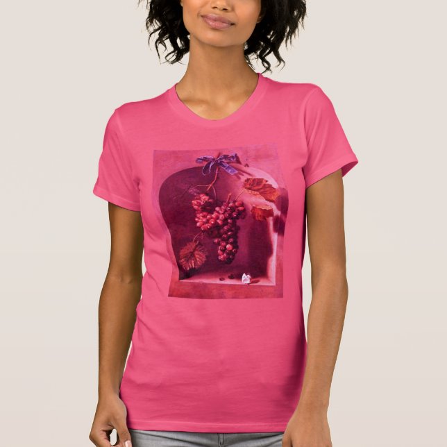 SEASON'S FRUITS /HANGED GRAPES AND BUTTERFLY Pink T-Shirt (Front)