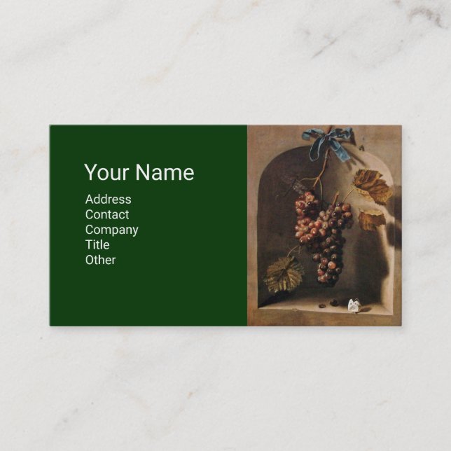 SEASON'S FRUITS HANGED GRAPES Rustic Green Brown Business Card (Front)