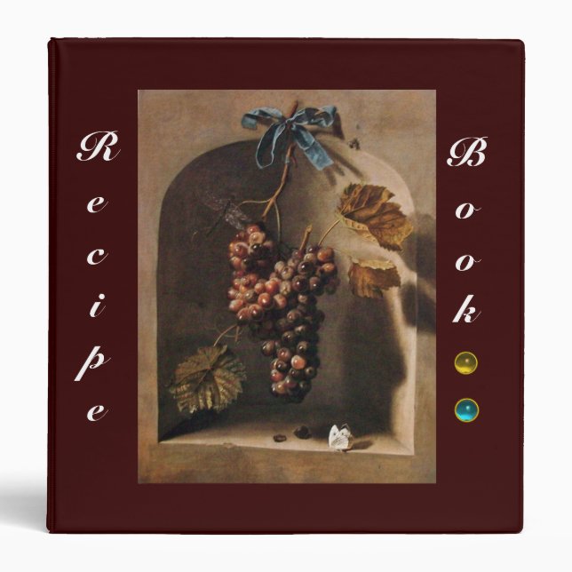 SEASON'S FRUITS,HANGED GRAPES, RUSTIC RECIPE BOOK BINDER (Front)