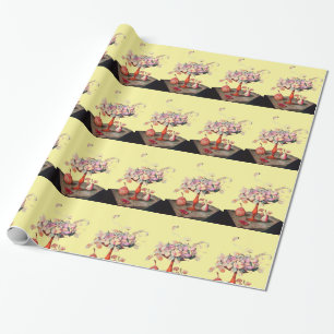 SEASON'S FRUITS / JASMINES AND PRUNES Yellow Wrapping Paper
