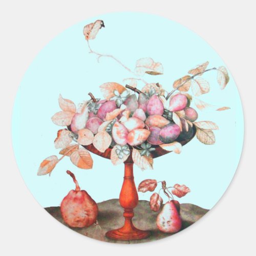 SEASONS FRUITSJASMINESFLOWERSPRUNES Pink Teal Classic Round Sticker