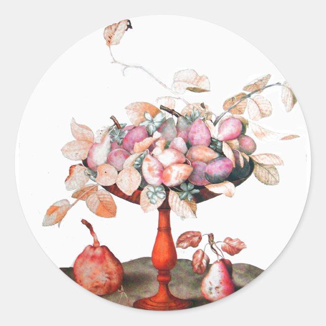 SEASON'S FRUITS/JASMINES,FLOWERS,PRUNES Pink White Classic Round Sticker (Front)