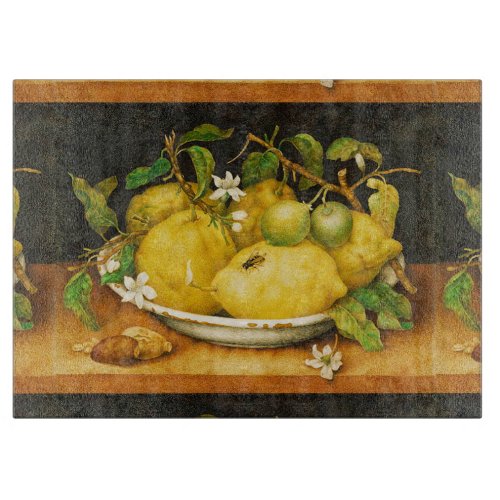 SEASONS FRUITS LEMONS AND WHITE FLOWERS CUTTING BOARD