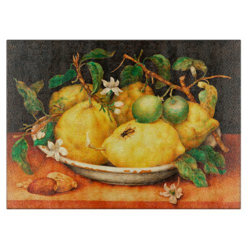 SEASONS FRUITS LEMONS AND WHITE FLOWERS  CUTTING BOARD