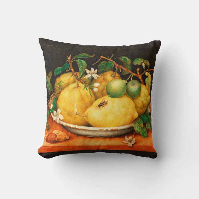 SEASON'S FRUITS LEMONS AND WHITE FLOWERS  THROW PILLOW (Front)