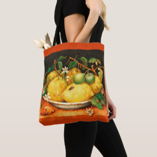 SEASON'S FRUITS LEMONS AND WHITE FLOWERS TOTE BAG