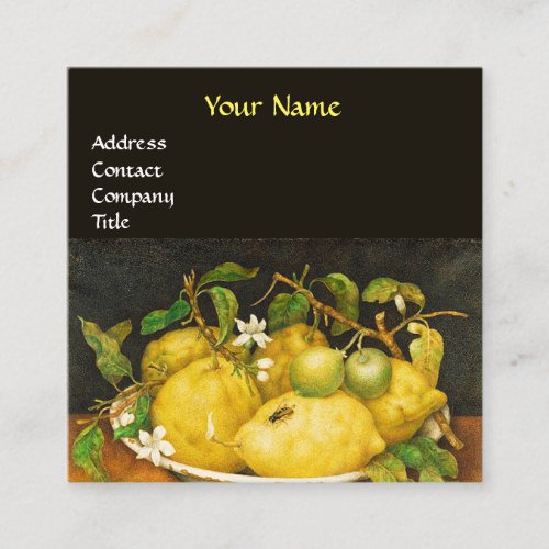 SEASONS FRUITS LEMONS AND WHITE FLOWERS Yellow Square Business Card