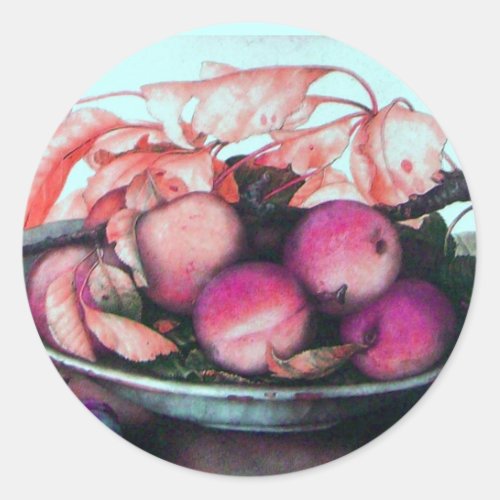 SEASONS FRUITS PEACHES AND PRUNES CLASSIC ROUND STICKER