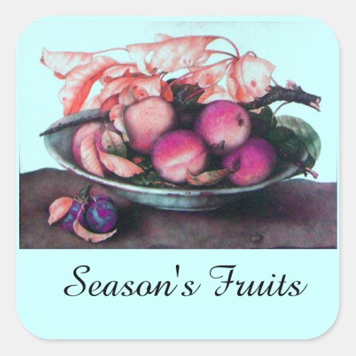 SEASONS FRUITS  PEACHES AND PRUNES SQUARE STICKER