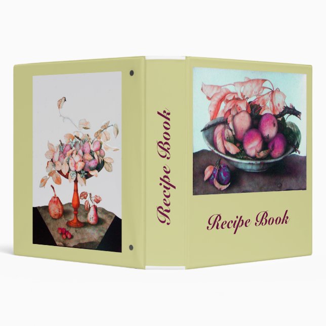 SEASON'S FRUITS,PEACHES, PRUNES LEAVES RECIPE BOOK 3 RING BINDER (Background)