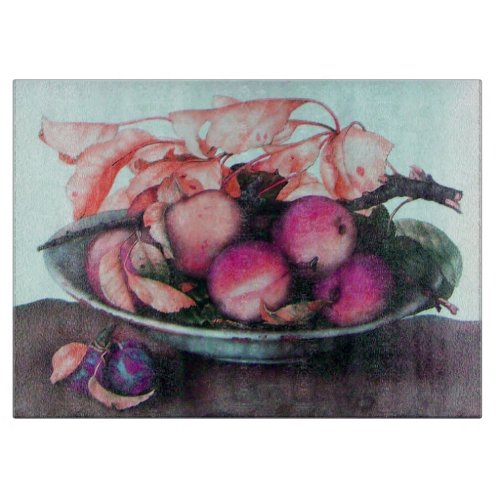 SEASONS FRUITS PEACHES PRUNES  PLATE Still Life Cutting Board