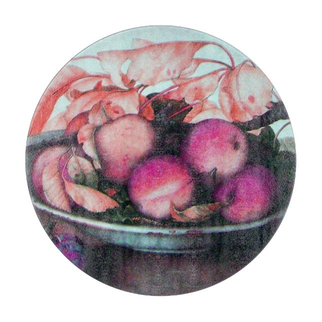 SEASON'S FRUITS ,PEACHES ,PRUNES  PLATE Still Life Cutting Board (Front)