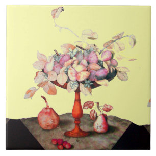 SEASON'S FRUITS Pears Prunes Cherries and Jasmines Ceramic Tile