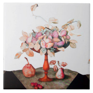 SEASON'S FRUITS Pears Prunes Cherries and Jasmines Ceramic Tile