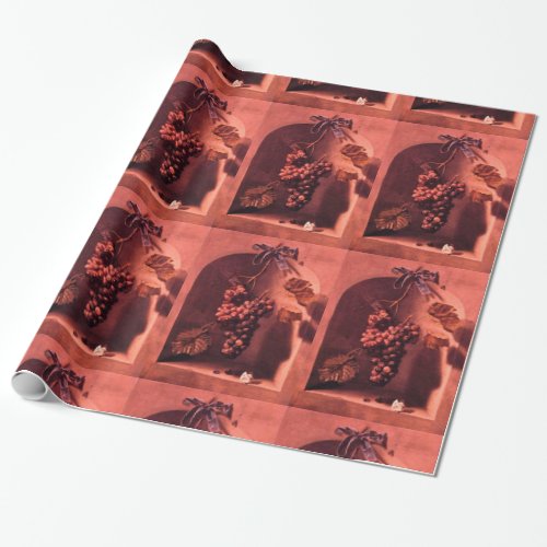 SEASONS FRUITS _PROSPERITY Antique Red Pink Wrapping Paper