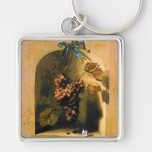 SEASONS FRUITSPROSPERITY GRAPESBLUE BOW Rustic Keychain