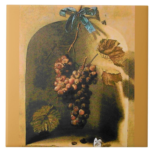 SEASON'S FRUITS -PROSPERITY HANGED GRAPES Rustic Ceramic Tile (Front)