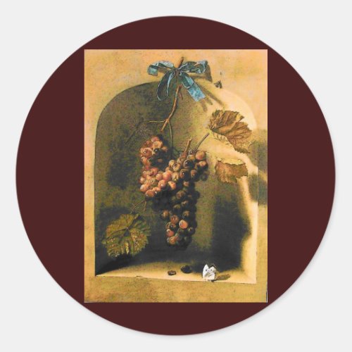 SEASONS FRUITS _PROSPERITY HANGED GRAPES Rustic Classic Round Sticker