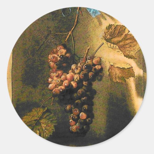 SEASONS FRUITS _PROSPERITY HANGED GRAPES Rustic Classic Round Sticker