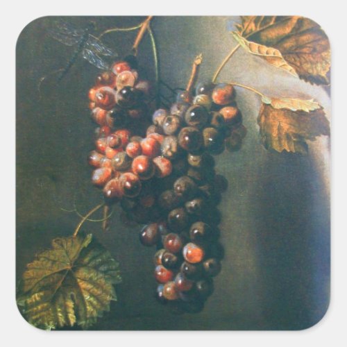 SEASONS FRUITS _PROSPERITY HANGED GRAPES Rustic Square Sticker