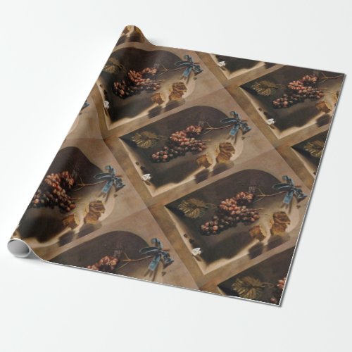 SEASONS FRUITSPROSPERITY Red Grapes Butterfly Wrapping Paper