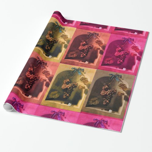 SEASONS FRUITS _PROSPERITY Red Pink Yellow Grapes Wrapping Paper