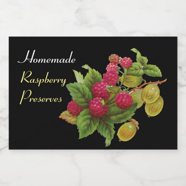 SEASON'S FRUITS / RASPBERRIES .Preserves Black Food Label (Single Label)